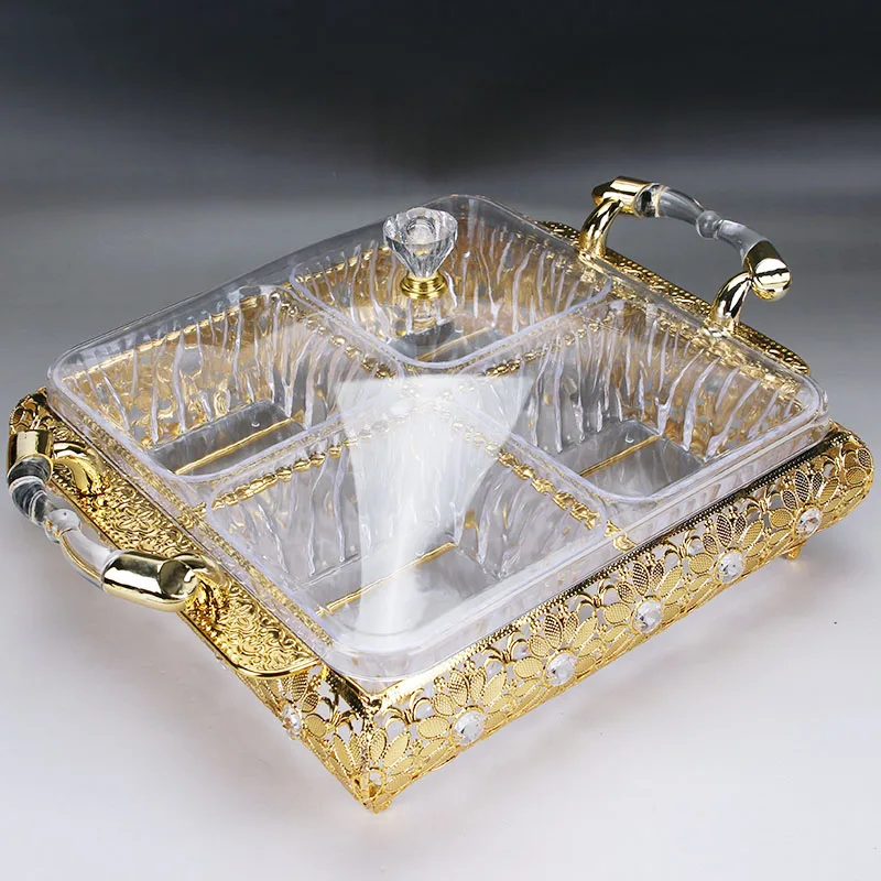 

Crafts stock. high-grade candy box transparent Dry fruit lattice with cover European seeds snacks dried fruit plate wedding