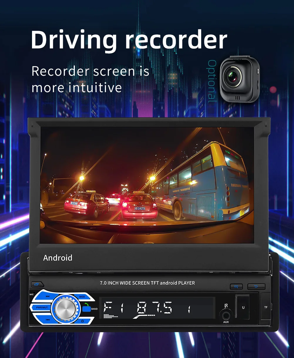 7&quotHD 1 Din Android 10.1Car Radio GPS Navi Wifi Retractable Screen Stereo Mirror link Bluetooth Autoradio Rear View Camera | Автомобили
