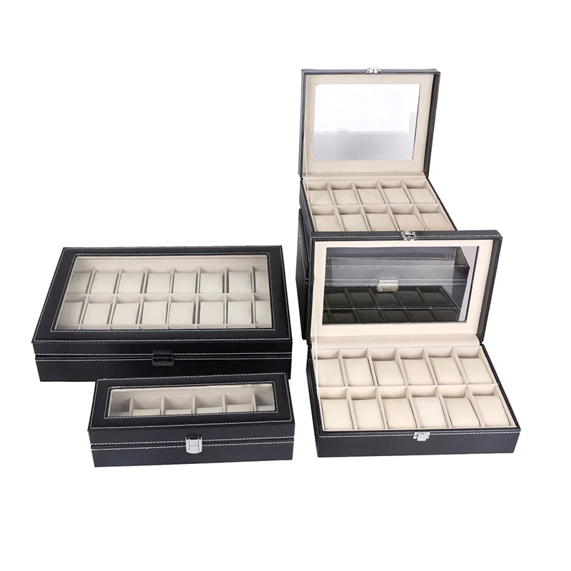 

10 Grids Leather Watch Storage Box Organizer New Mechanical Watch Display Holder Cases Black Jewelry Gift Boxes Case LXH