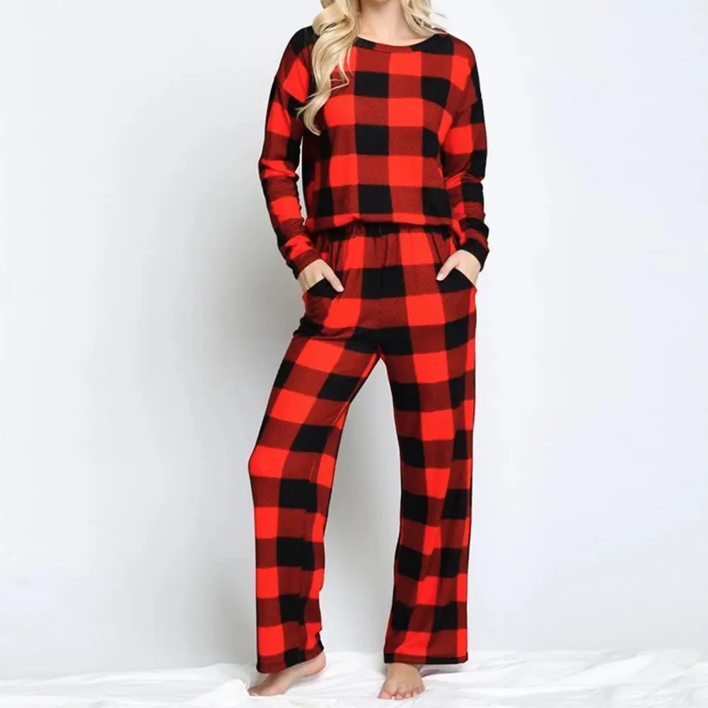 

2021 Spring Summer Warm Female Pyjamas Sets Red Plaid Print Long Sleeve Turn-down Collar Sleepwear Thin Women Pajamas Set Girl