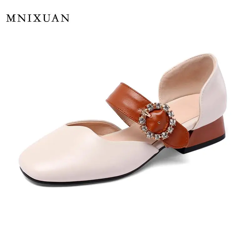 

Handmade women chunky block heel pumps spring 2020 new square toe rhinestone buckle medium heels Mary Jane Shoes zapatos mujer