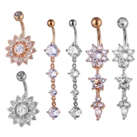 round flowers zircon belly button ring copper barbells button ring belly ring barbell dangle belly rings body jewelry