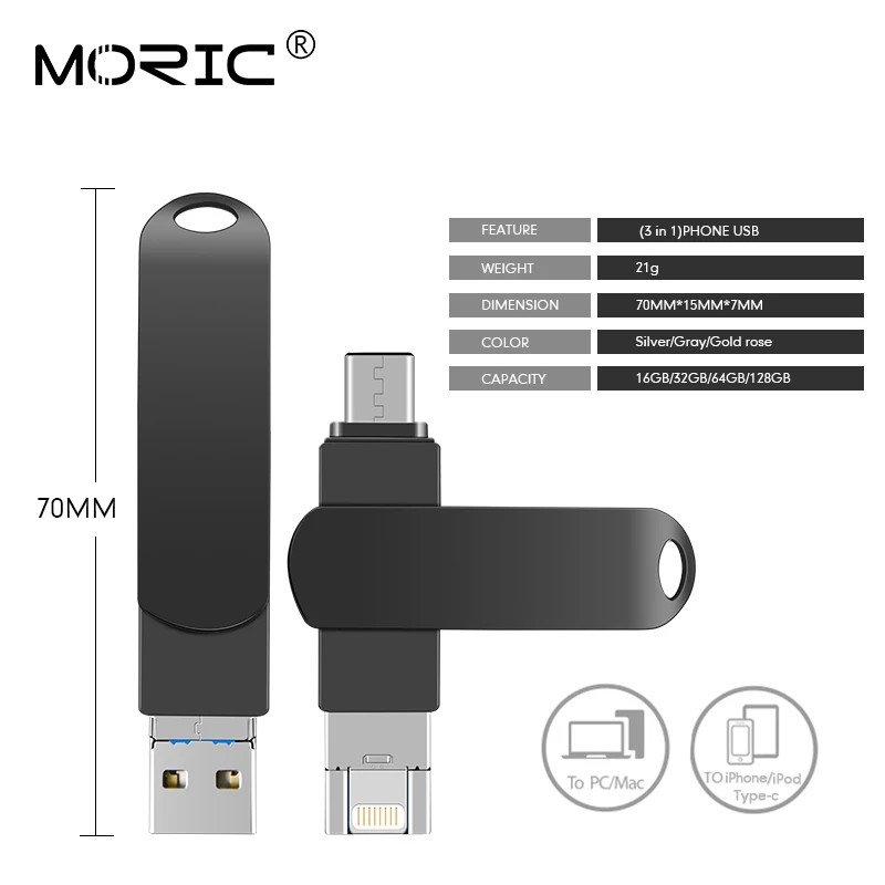 USB-флеш-накопитель для iPhone 256 ГБ USB 2 0 3 в 1 |