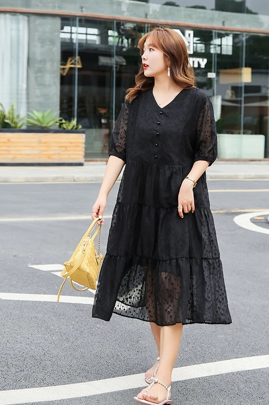 

COIGARSAM 3XL Plus Size Women dress Dresses Black White 362