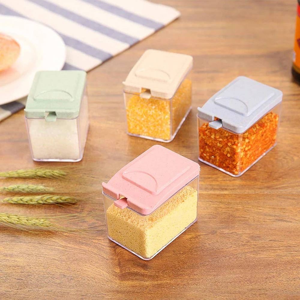 Приправа для хранения коробка Пшеничная солома с ложкой 4 отсеками специй