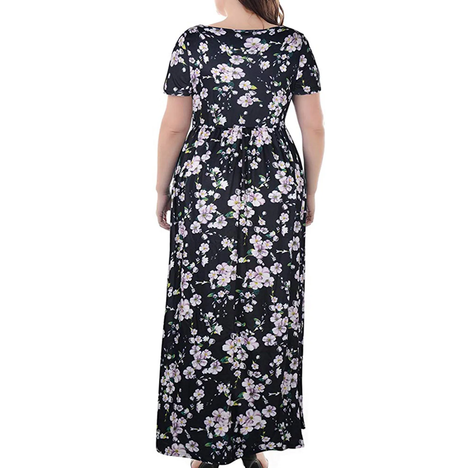 

Bohemian Summer Dress Woman Clothes Straight Plus Size Casual O-Neck Short Sleeve Print Loose Pocket Ankle-Length Long Dress