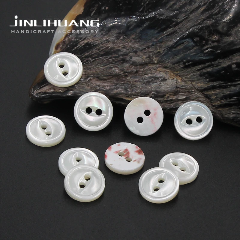 9-12.5mm 8pcs Natural Tarot Shell Shirt Buttons Fish Eye 2-hole Sewing Texture MOP for Dress Clothing Suit DIY Craft Accessories
