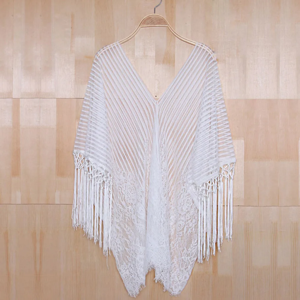 Wкороткие рукава купальник парео Омен бикини пляжное платье крючком с бахромой