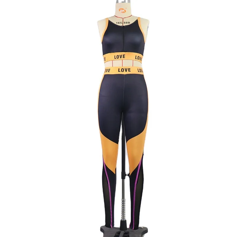 

2021 New Work Out Clothing Women Hollow Backless Zipper Vest Body Shaping Elastic Leggings Sporting Beachwear Bodysuit With Pad