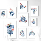 Плакаты и принты в скандинавском стиле с изображением синего цветка человеческих органов, груди и легких, настенная Картина на холсте, настенные картины для украшения врачей
