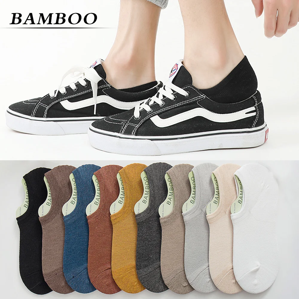 2021 New Japanese Bamboo Men's Invisible Socks 10 Pairs Summer Breathable Deodorant Silicone non-slip Mesh Ankle socks Thin
