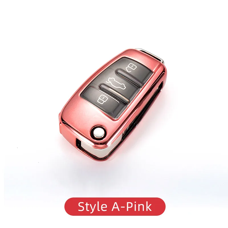 Style A-Pink Автомобильный чехол для ключей, брелок для ауди Audi A1 S1 A3 8V 8P S3 Q3 Q7 TT, аксессуары для интерьера - Название цвета: Style A-Pink