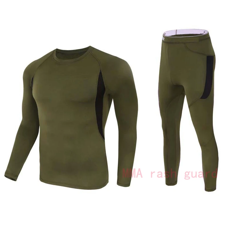 Thermal Underwear Winter Compression Fleece Sweat Quick Drying MMA Rash Gard Tactics Leggings  Thermo Underwear Men Clothing