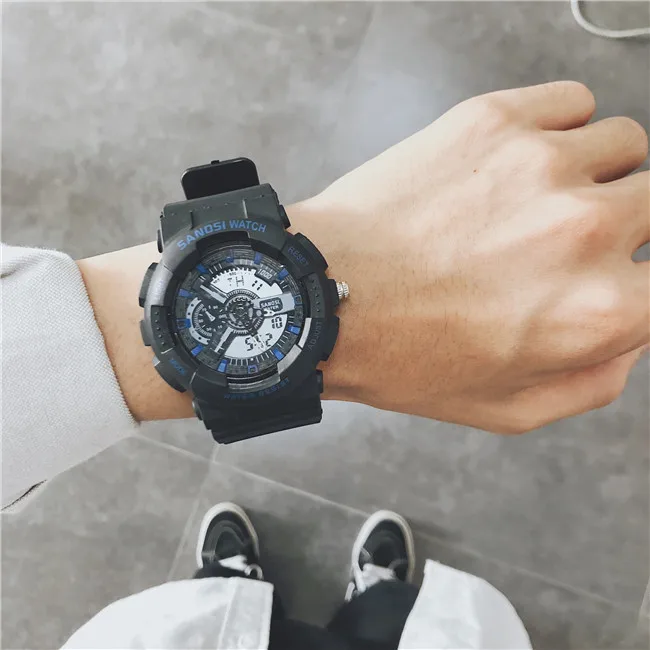 black blue Losida Роскошные брендовые модные супер крутые Мужские кварцевые Светодиодные цифровые и аналоговые часы мужские спортивные часы военные водонепроницаемые наручные часы - Цвет: black blue