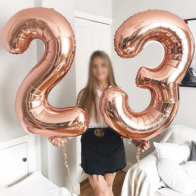 

32inch Number Aluminum Foil Balloons Rose Gold Silver Digit Figure Balloon Child Adult Birthday Wedding Decor Party Supplies