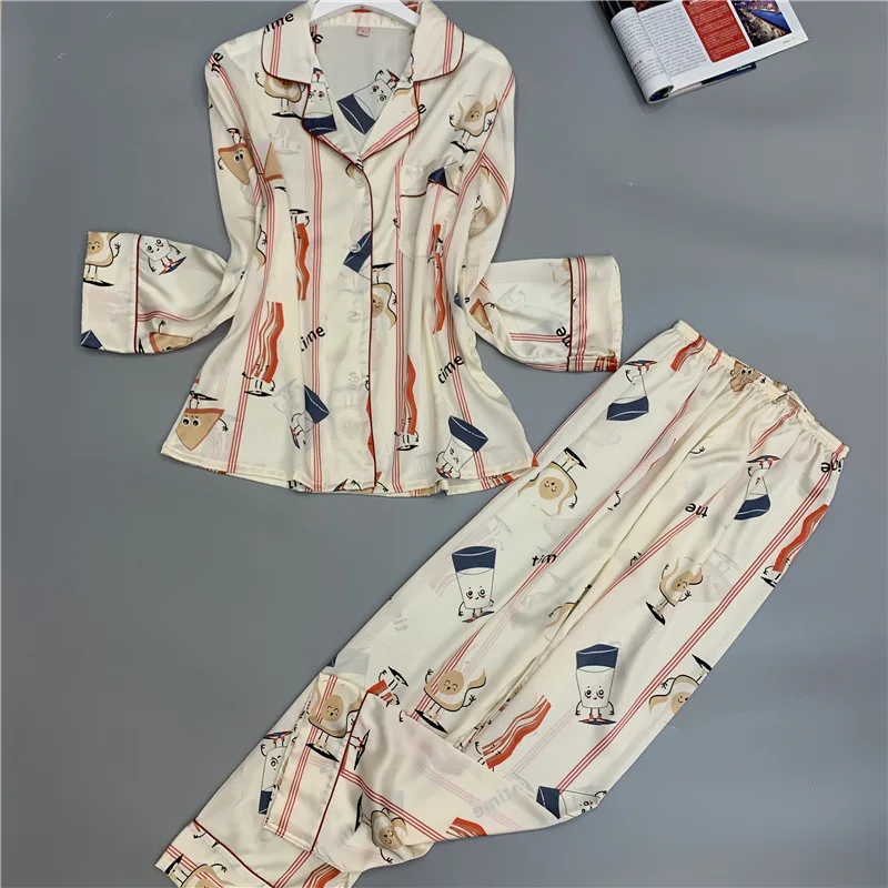 Пижама Smmoloa Женская с длинным рукавом шелковая пижама из натурального шелка