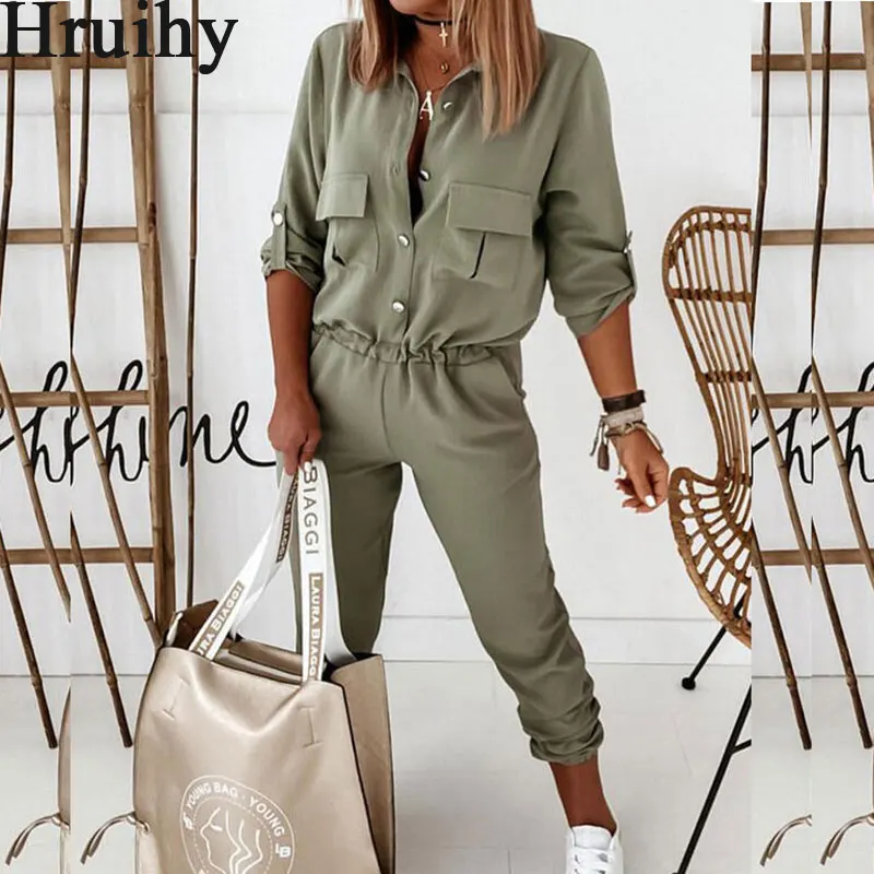 

Bodysuit Long Sleeve Overalls Pocket Simple Style Solid Color Jumpsuits for Women Fashion Hot Sale Streetwear Overalls for Women