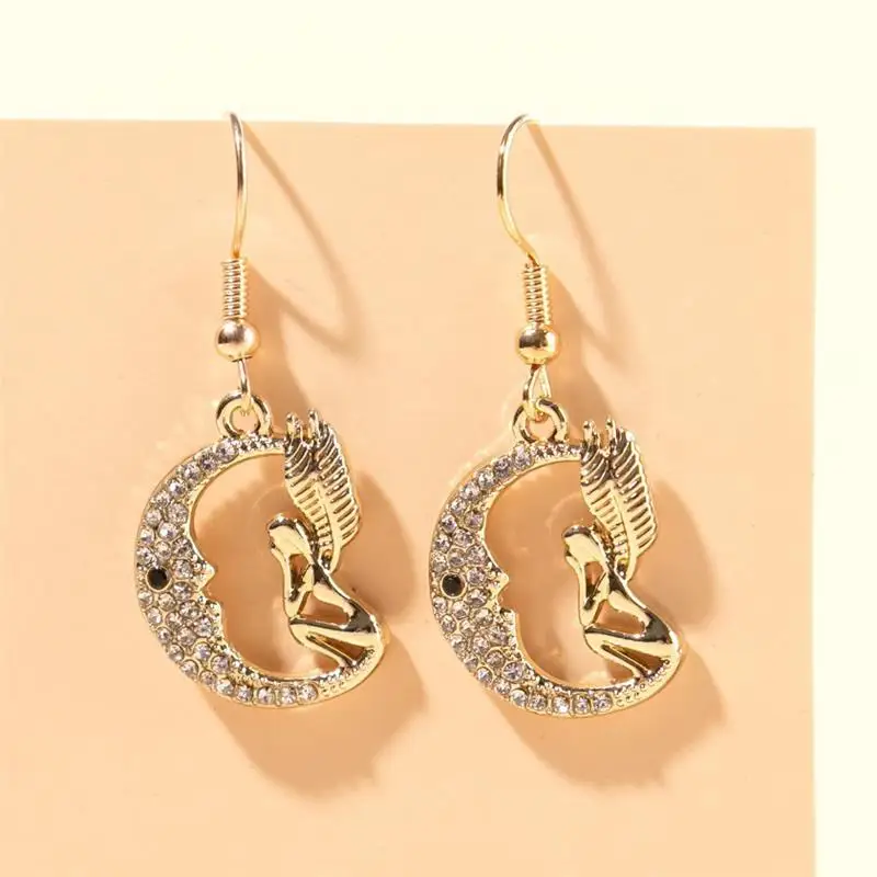 

Holy Angel Moon Drop Earrings Golden Mother's Day Gift Earrings Jewelry Feminine Charm Accessories
