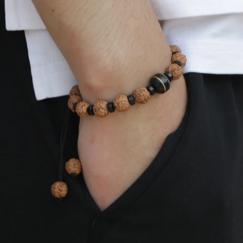Kokos Armband Rudraksh Perlen Gelb Messing Religiöse Meditation Buddhismus Beten String Buddhistischen Unisex Armband Für Mädchen Geschenk