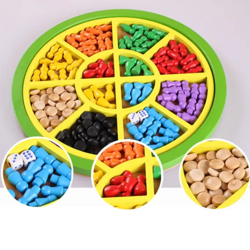 

5 in 1 Wooden Chess Board Game Checkerboard Chinese Checkers Educational Toy Kids Gift