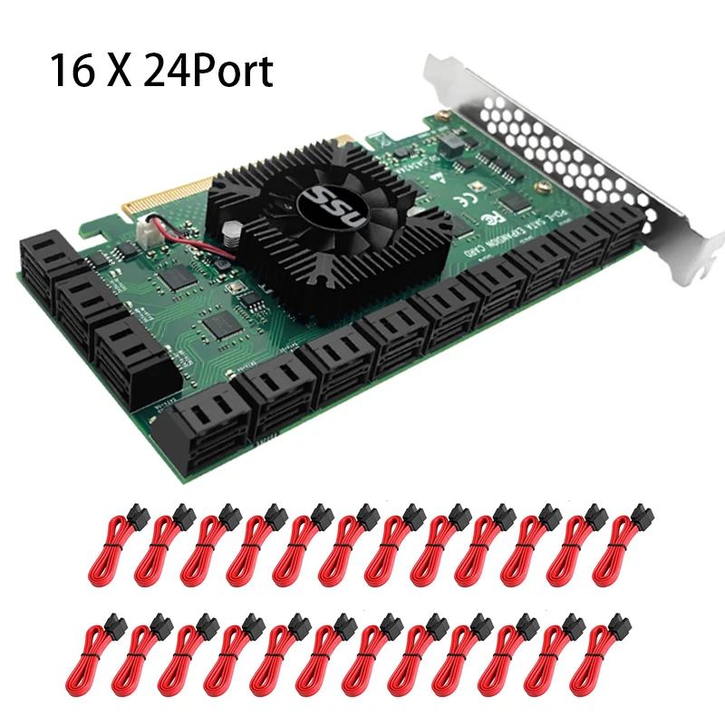 PCIE SATA Card 24 Port with Cables, 6 Gbps SATA 3.0 Controller PCI Express Expression Card Support SATA 3.0 Devices Chia Mining