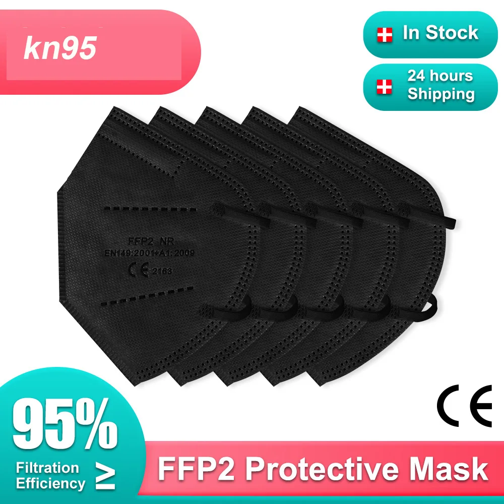 Черно-белая маска CE FFP2 Mascarilla fpp2 homologada kn95 маски 5 Layers5-100PCS многоразовая Защитная KN95