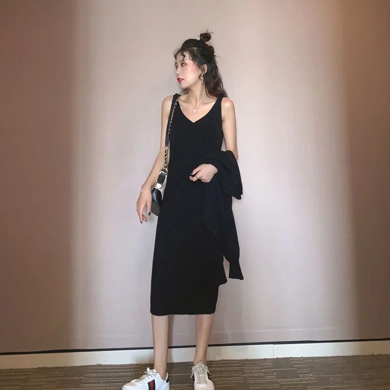 Корейский вязаный комплект из 2 предметов женские пуловеры свитер с длинным