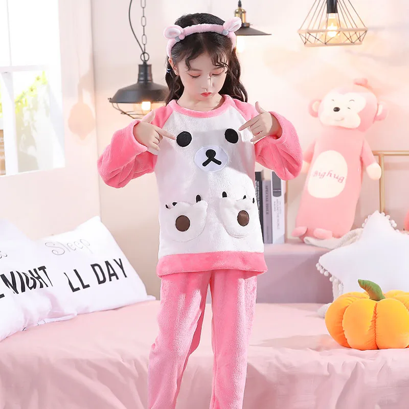 

Зимняя Фланелевая Пижама для детей, теплая одежда для сна для девочек и мальчиков, Пижамный костюм, Мультяшные пижамные комплекты из коралл...