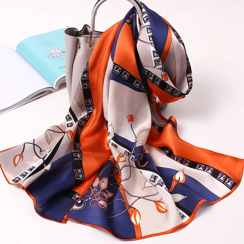 

100% шелковый длинный шарф, женские шарфы из натурального шелка Ханчжоу, шаль, шарфы, платок Bufanda, платок, женский шелковый шарф с принтом