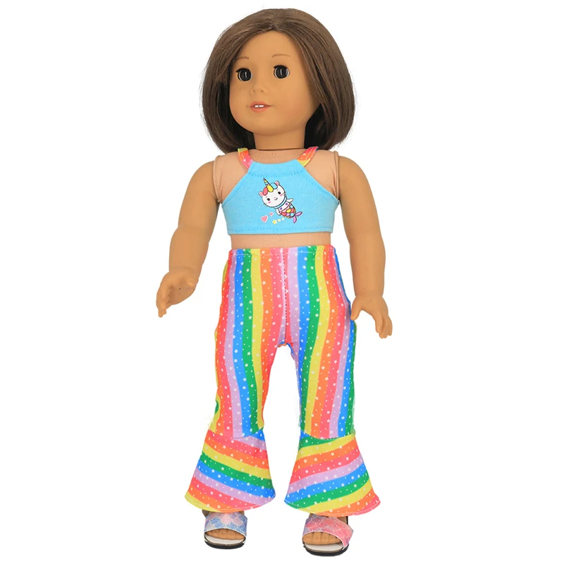 

18 Inch Doll Clothes Doll Camisole Summer 43cm Doll Rainbow Flared Pants for American Girl Dolls Bikini Furniture for Dolls
