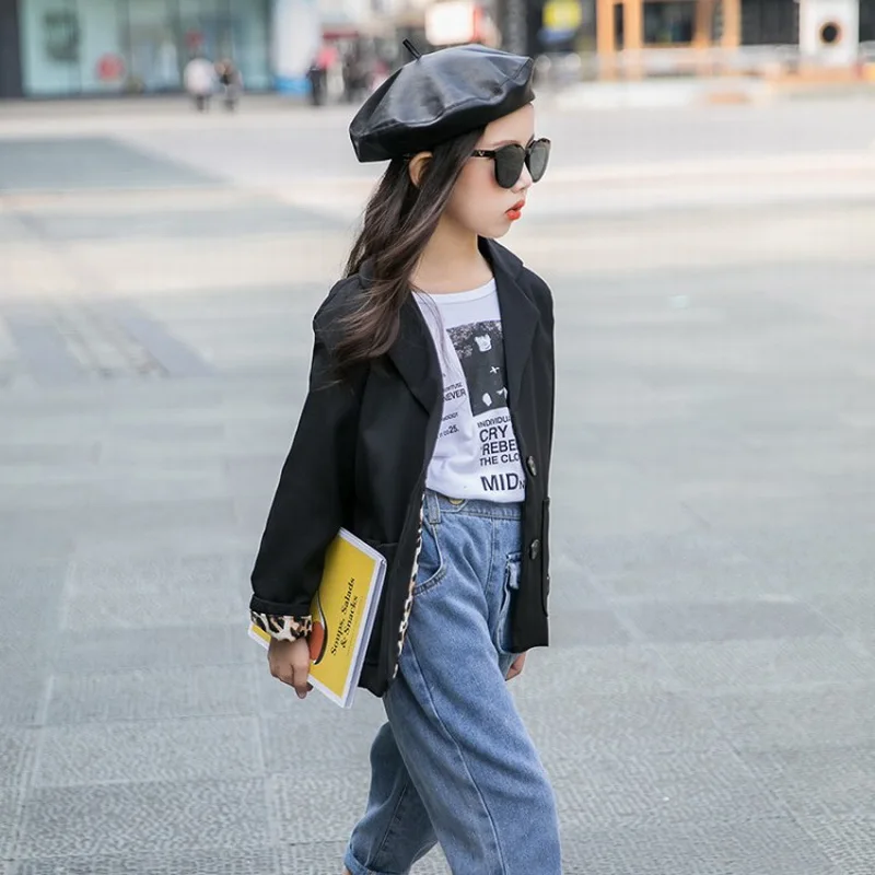 Коллекция 2019 года модный осенний костюм с леопардовым принтом пальто для девочек