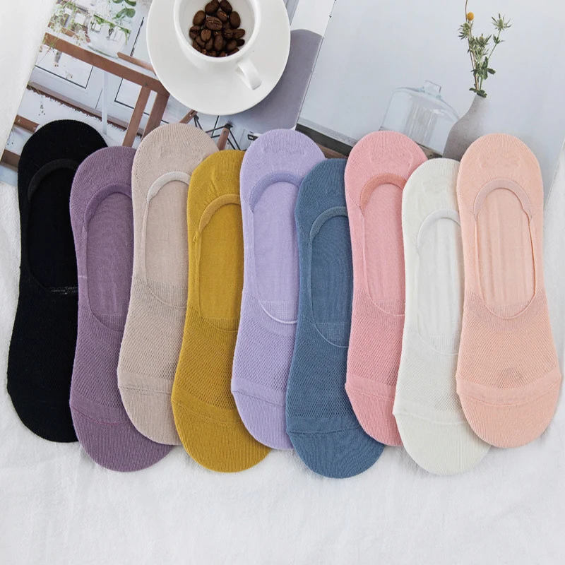 

New Wild Cotton Women's Socks Shallow Mouth Non-slip Invisible Baotou Boat Socks Candy Color Summer Thin Mesh Boat Socks