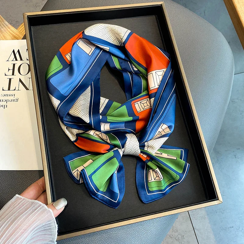 

2022 Luxury Brand Silk Scarf Women Satin NEW Hijab Head Female Foulard Print Scarves Office Ladies Shawl Bandanna Handkerchief