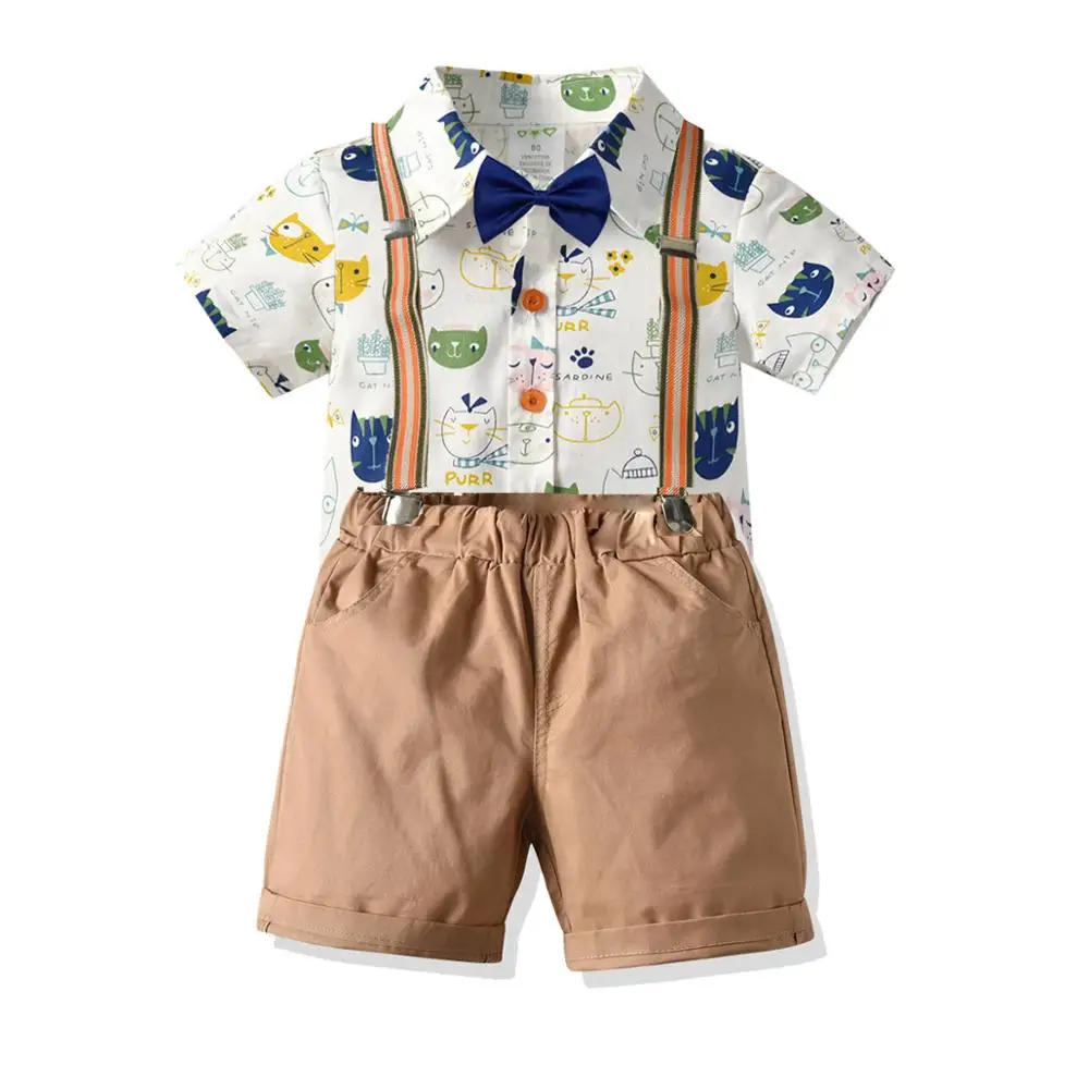 

Summer 2021 Fashion Toddler Baby Boy Clothes Short-sleeved Shirt+Overalls Boy Suit 2pcs Gentleman Children Suit For 1-6 Age