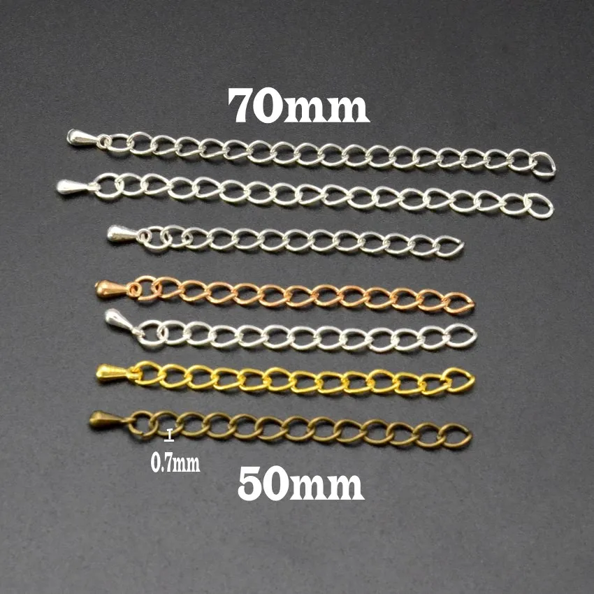 

20pcs/lot 50mm 70mm Silver/Gold Tone Extended Extension Tail Chain Connector For DIY Jewelry Making Findings Bracelet Necklace