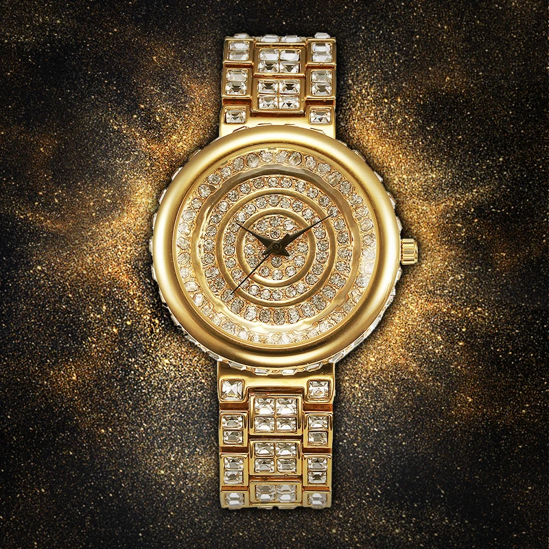 MISSFOX полная Алмазная женские часы от известного бренда золотые кварцевые