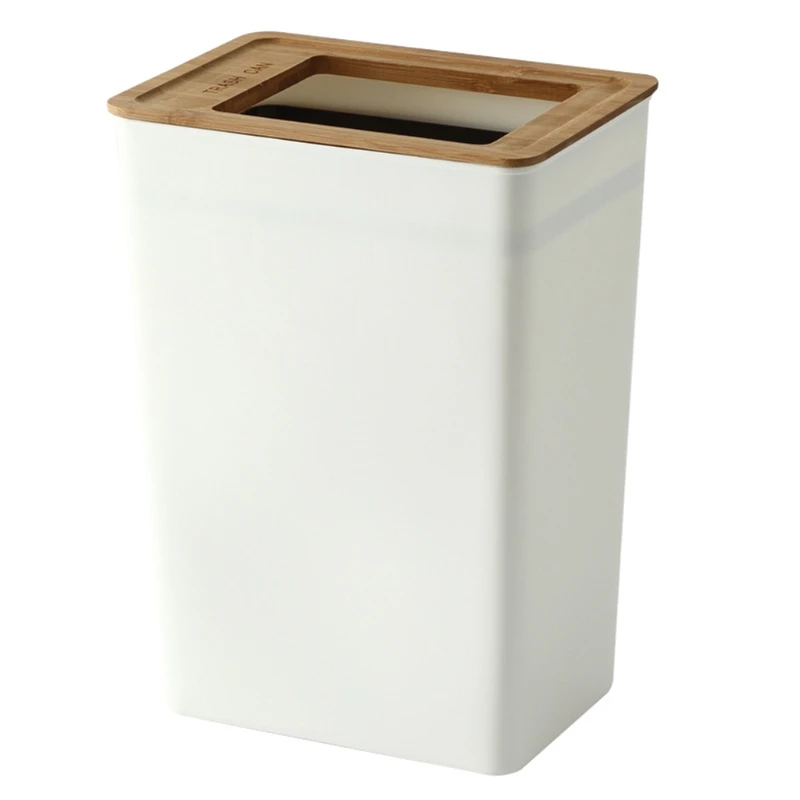 

Minimalist Trash Can Waste Bins Container Trashbox Practical Garbage Basket with Wooden Lid for Kitchen Bathroom