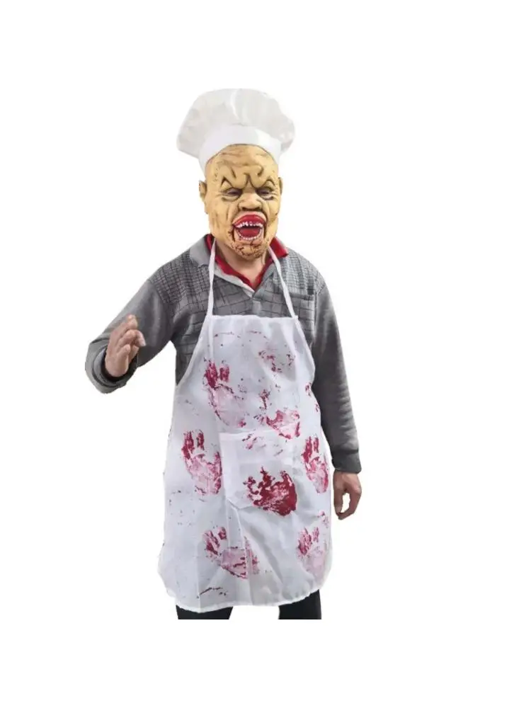 

Halloween Butcher Latex Full Mask Crazy Bloody Creepy Scary Headgear Cook Mask