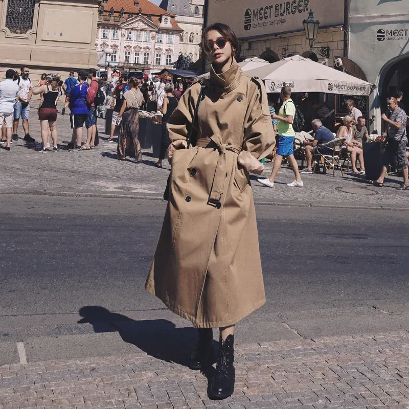

Fashion Korean Style Oversized Women's Trench Coat Double-Breasted Long with Belt Office Lady Windbreaker Spring Autumn Cloak