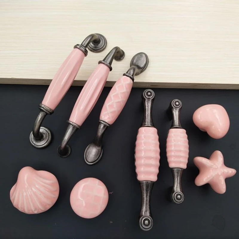 Розовые садовые керамические ручки LCH в средиземноморском стиле 76 мм 96 128 мм|cabinet