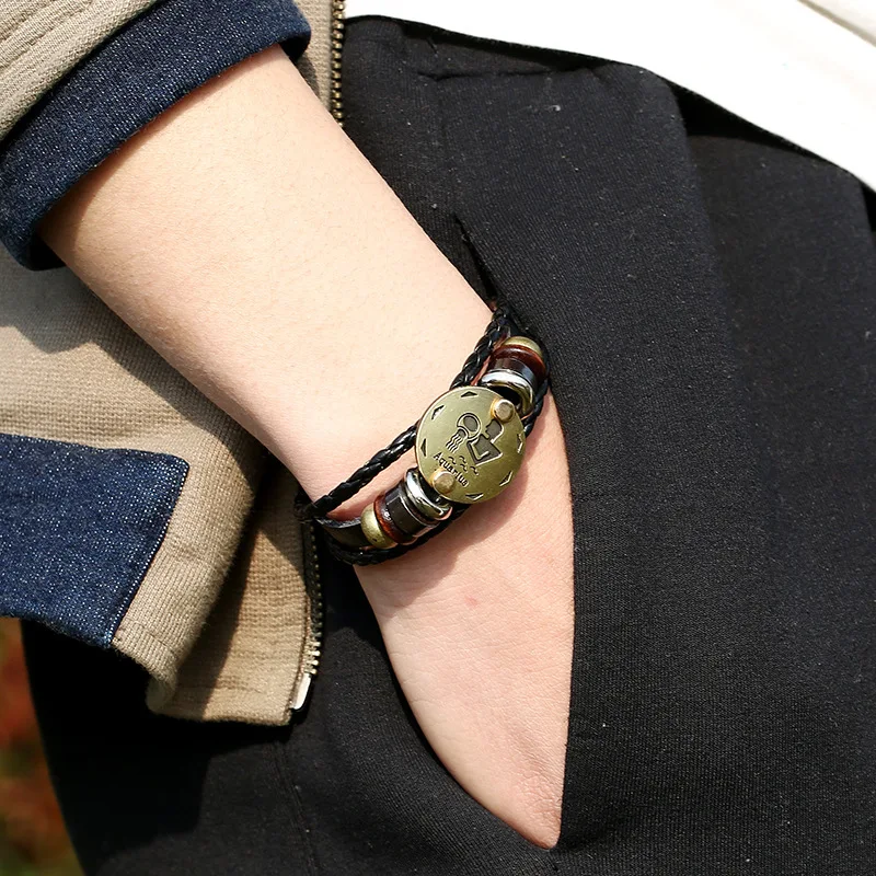 Мужские и женские браслеты из натуральной кожи 12 знаков зодиака|Именные