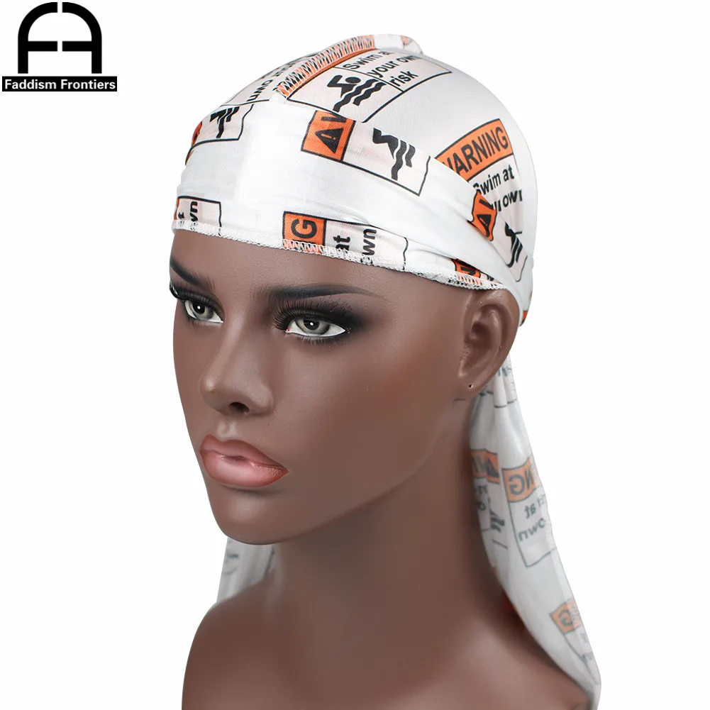 Осторожно Плавание принт Для мужчин шелк Durag банданы для шелковистые дураки