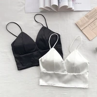 women sexy satin crop tops girls wireless bralette crochet top female spaghetti strap t shirt cropped with chest padded camisole