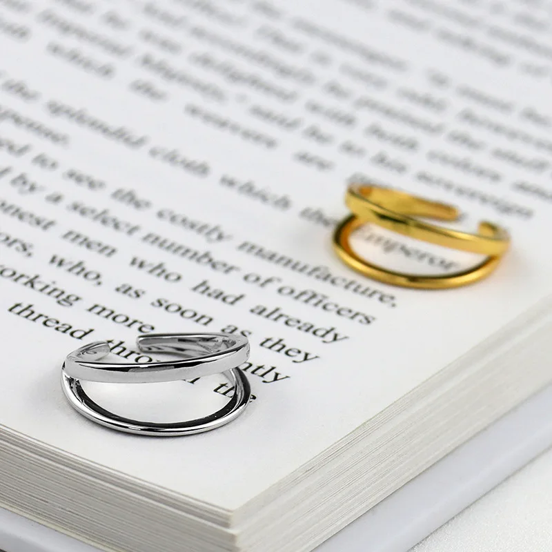 

Lispector 925 Sterling Silver Double Layers Open Rings Elegant Line Glossy Chic Rings Minimalist Unisex Punk Party Jewelry Gifts