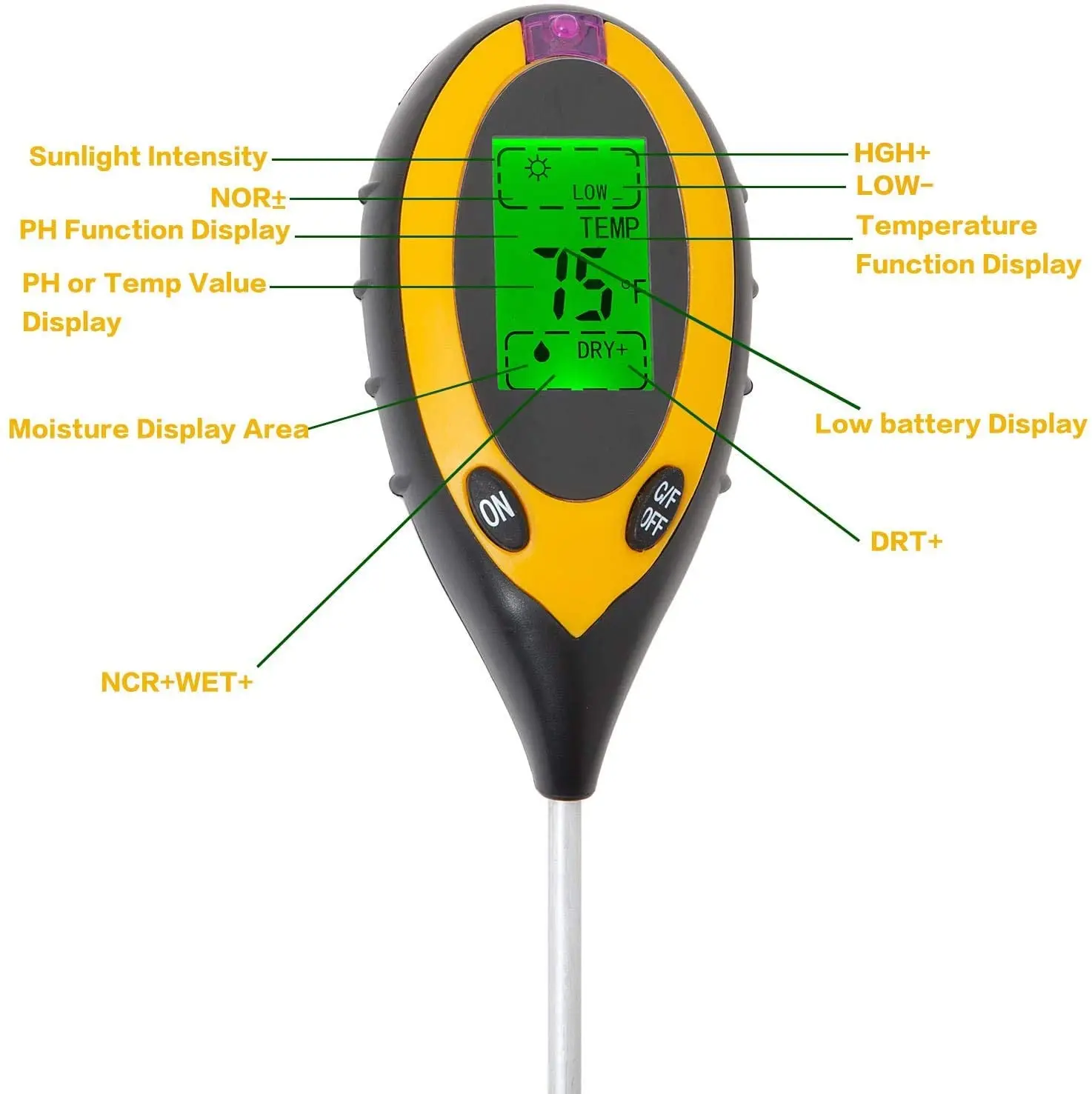 Soil Test Kit 4 IN 1 Digital PH Meter for with Sunlight/Moisture/Temperature Measuring Tester Tool Garden Farm Lawn | Инструменты