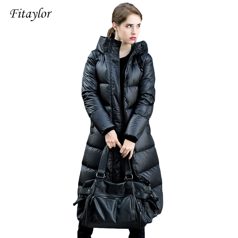 

Fitaylor Winter Jackets Women 90% White Duck Down Parkas Down Jacket Women Hooded Coats Long Warm Casual Snow Outwear