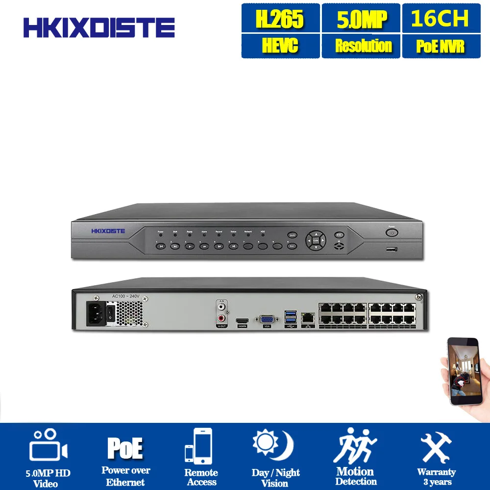 Сетевой видеорегистратор 16 каналов Full HD 5 Мп 4K Onvif портов (IEEE802.3at/af) RJ45 HDMI POE для IP