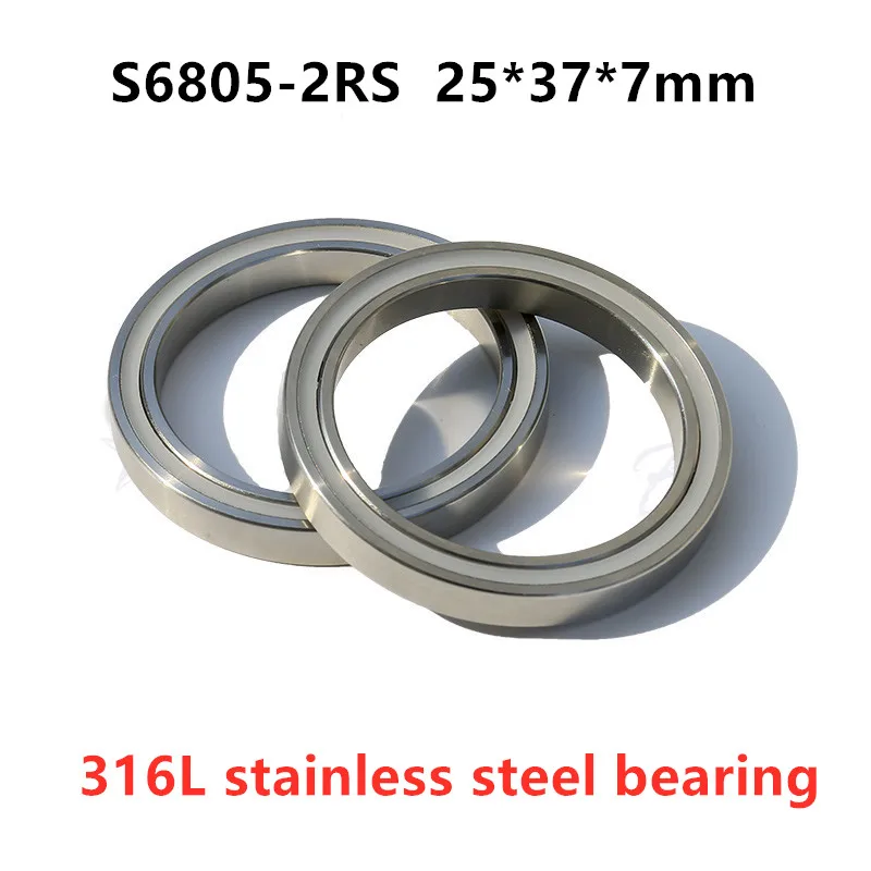 10pcs 316L stainless steel deep groove ball bearing  S6805-2RS 25*37*7 mm waterproof anti-corrosion bearings 6805 RS 25x37x7