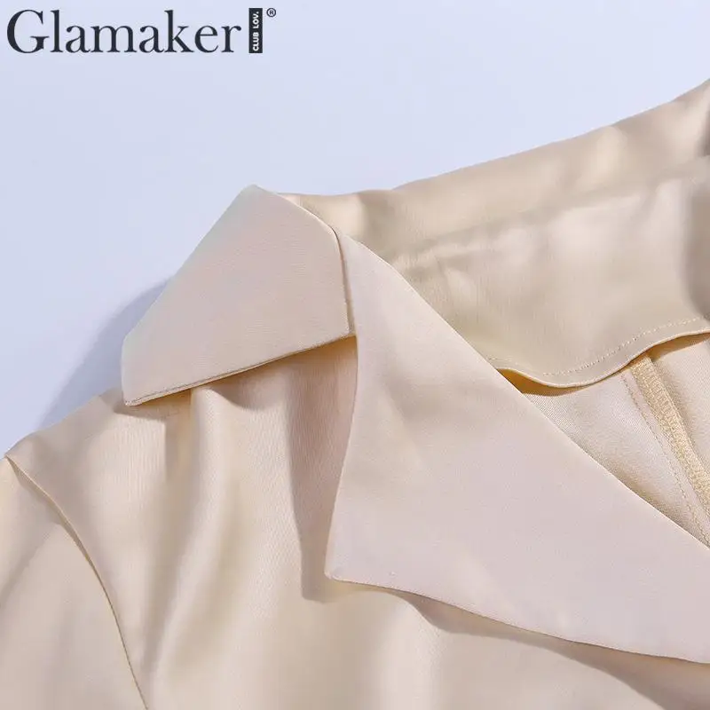 Glamaker/атласная блузка с отложным воротником, короткая винтажная блузка с длинным рукавом и v-образным вырезом, элегантная женская блузка Осень-зима, вечерние, сексуальные женские блузки