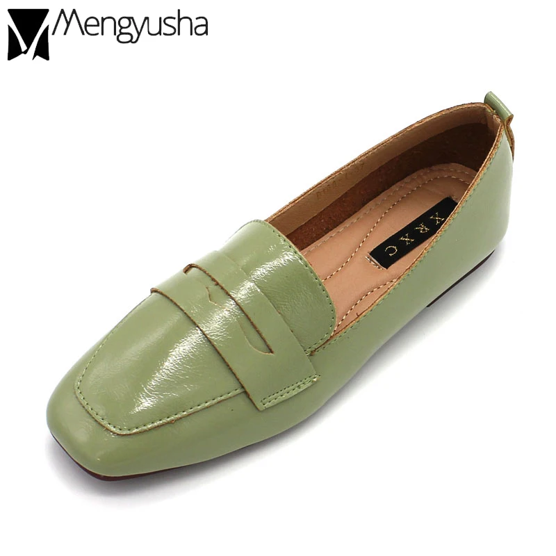 Зимняя обувь на плоской подошве женские лоферы балерины квадратный носок